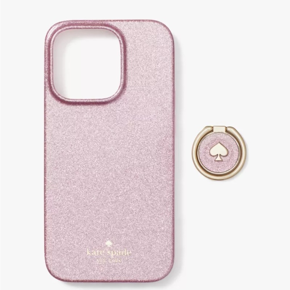 Kate Spade Pink and Gold iPhone 14 Pro Case with Glitter Finish